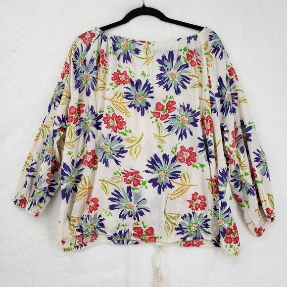 Ralph Lauren Denim & Supply Blouse Womens Large Boho Floral Tassel Peasant Top - Picture 5 of 10